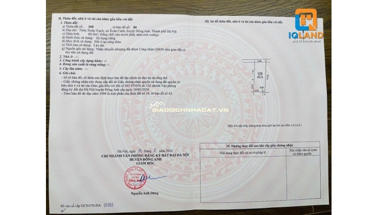 Bán gấp lô đất đẹp Xuân Canh - Đông Anh Hà Nội diện tích 60,5m2 giá chưa đến 6 tỷ